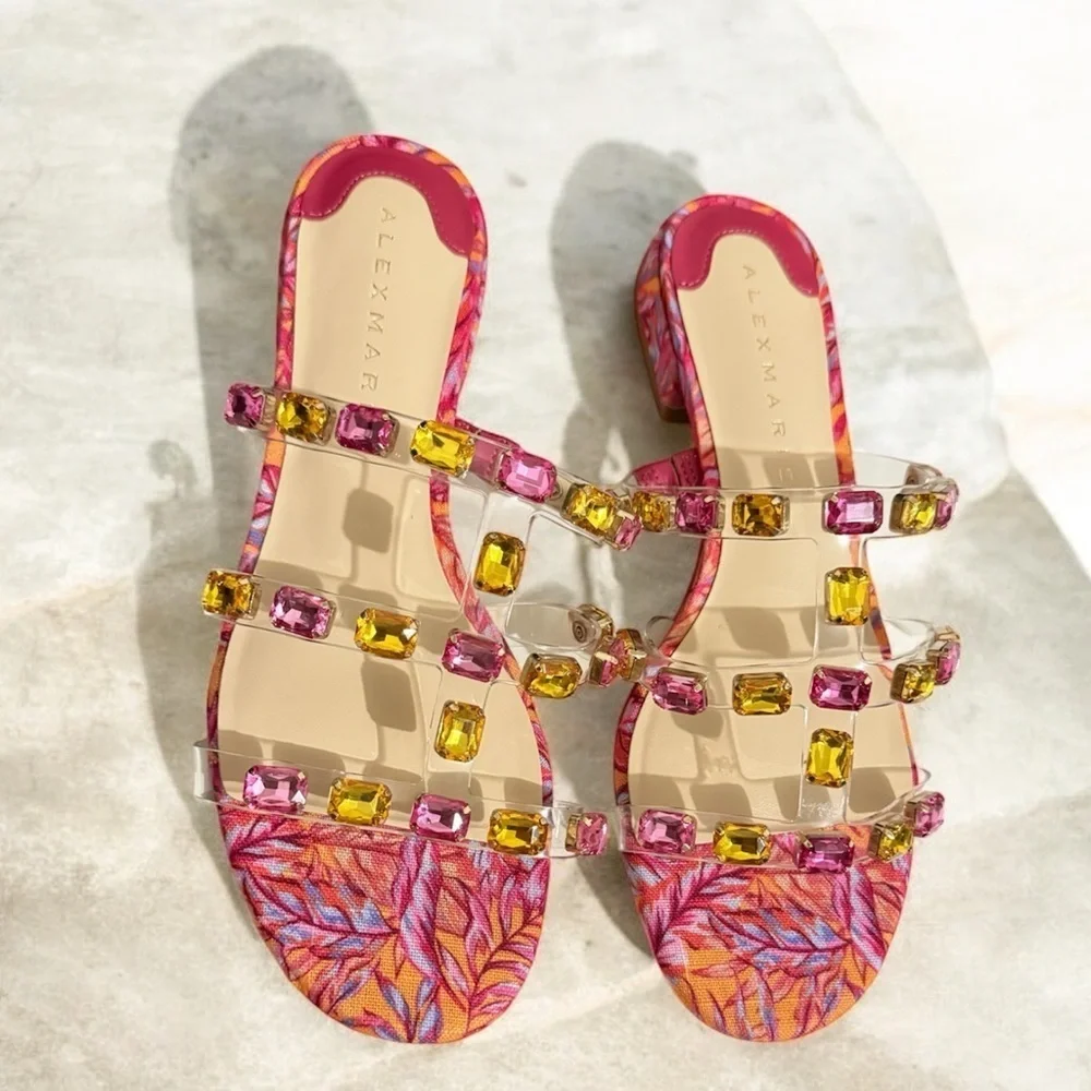 Alex Marie Women's pink Sandals with rectangular gemstones in brilliant  Size 8